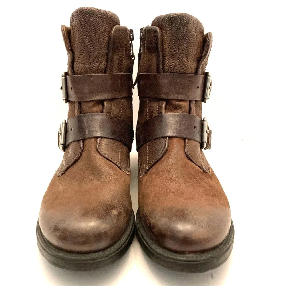 Miz Mooz Niles Boots Brown Leather Strap Buckles EU 38 Women's 7.5-8 Distressed - Picture 3 of 10